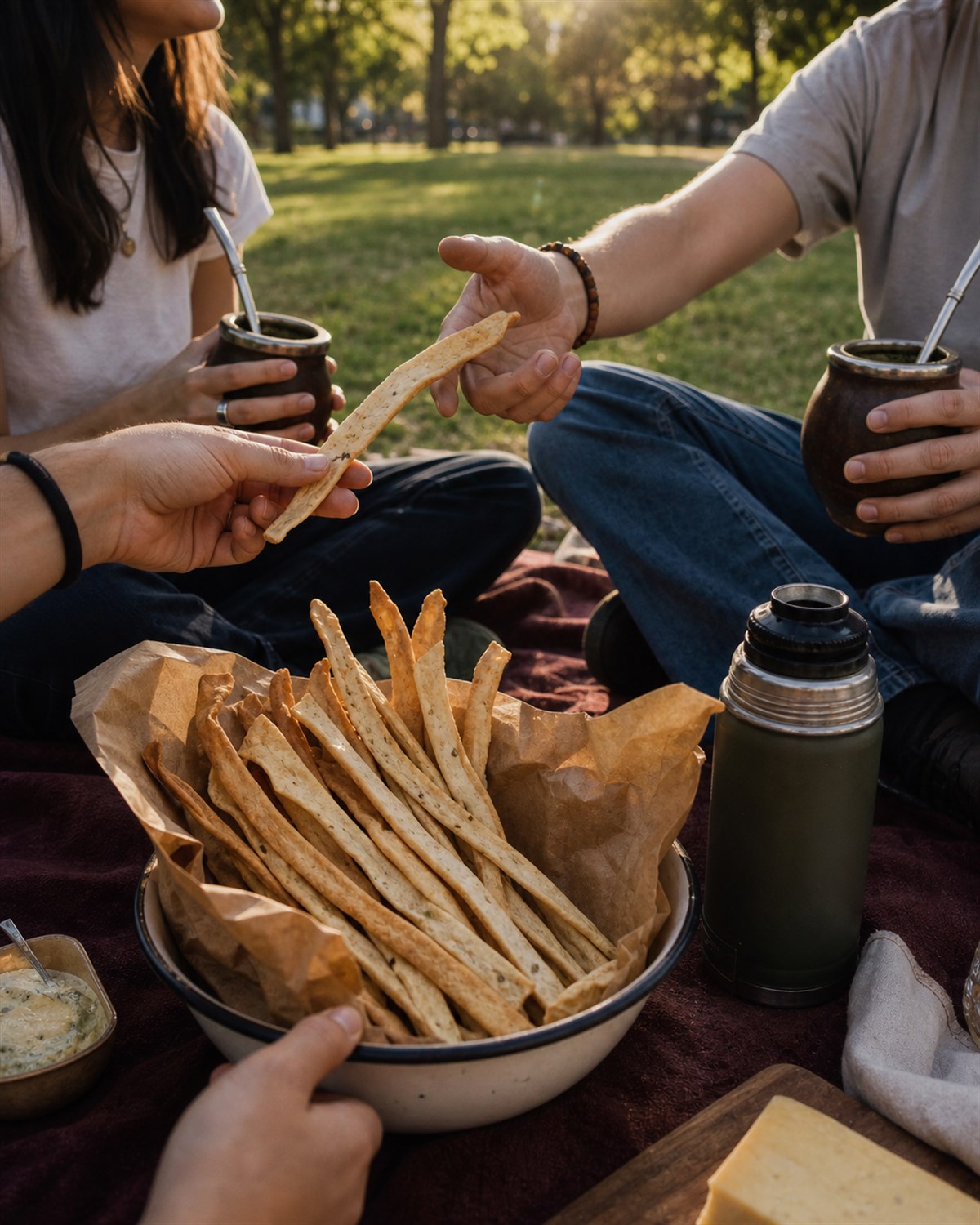 Picnic entre amigos con mate y Crakitos